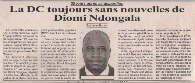 LA DC TJRS SANS NOUVELLE DE SON PRESIDENT DIOMI NDONGALA