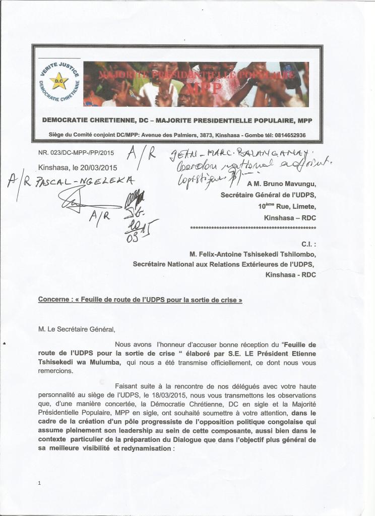 LETTRE DC-MPP SUR FEUILLE DE ROUTE UDPS.1 001