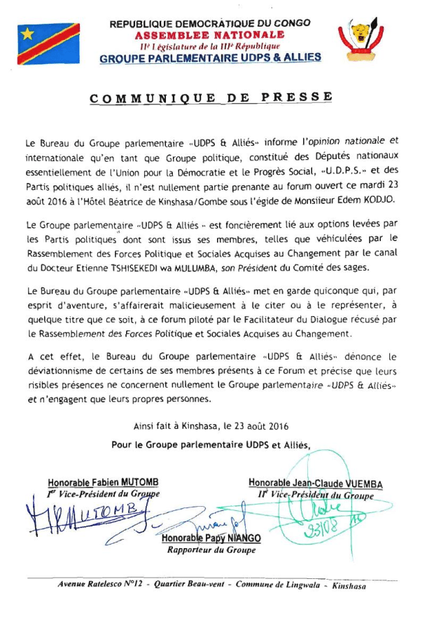 communique groupe aprlementaire udps et alliés