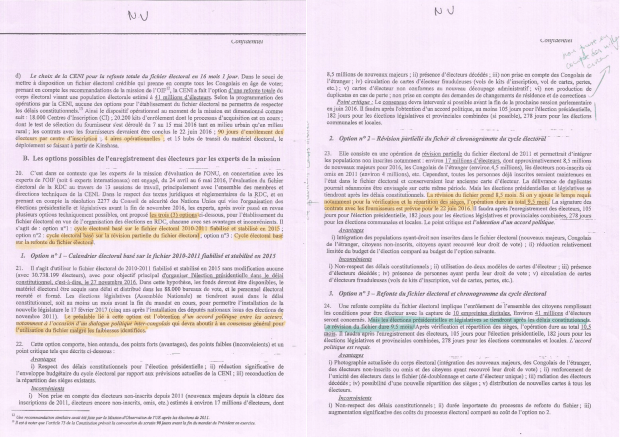OPTION CONFIDENTIELLE RAPPORT ONU FICHIER ELECTORAL