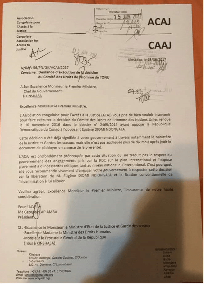 LETTRE DE L ACAJ A BRUNO TSHIBALA AVEC A-R