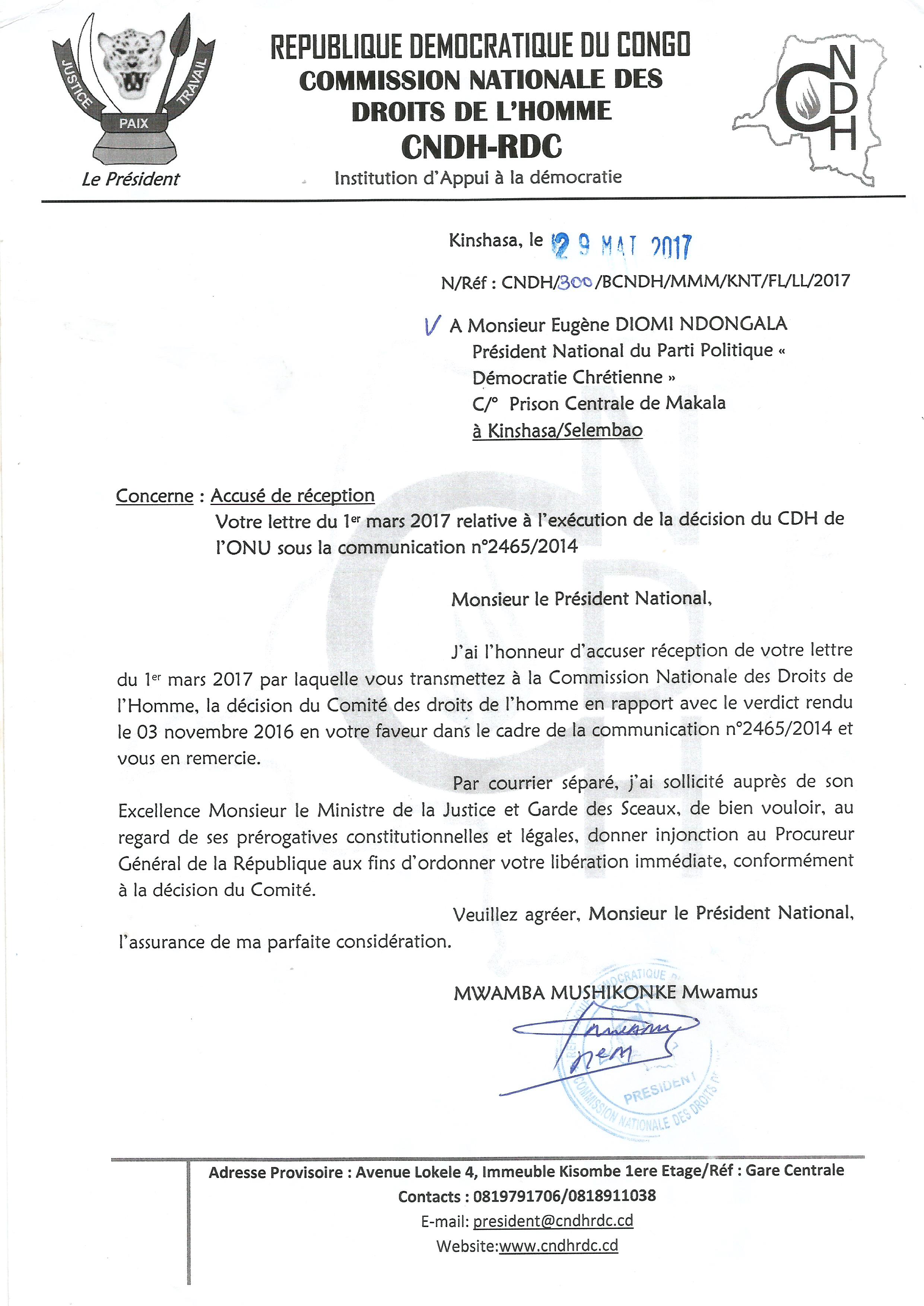 lettre de la CNDH a Diomi