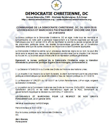 COMMUNIQUE DC 160118