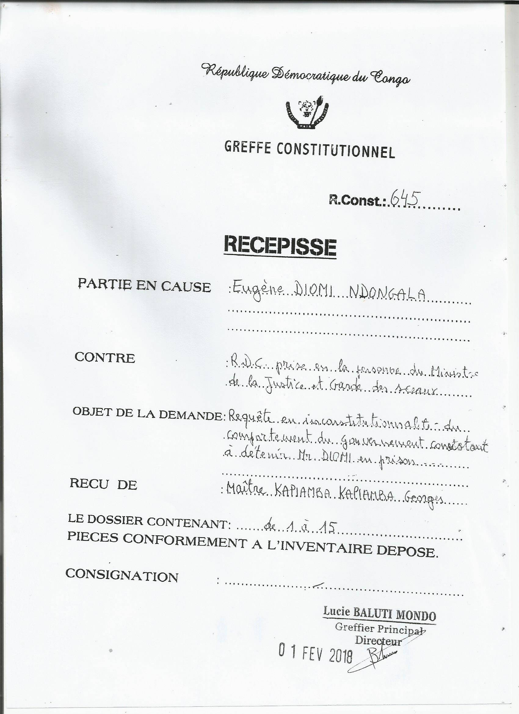 REQUETE EN INCONSTITUTIONNALITE CONTRE GOUV RDC 010218 1