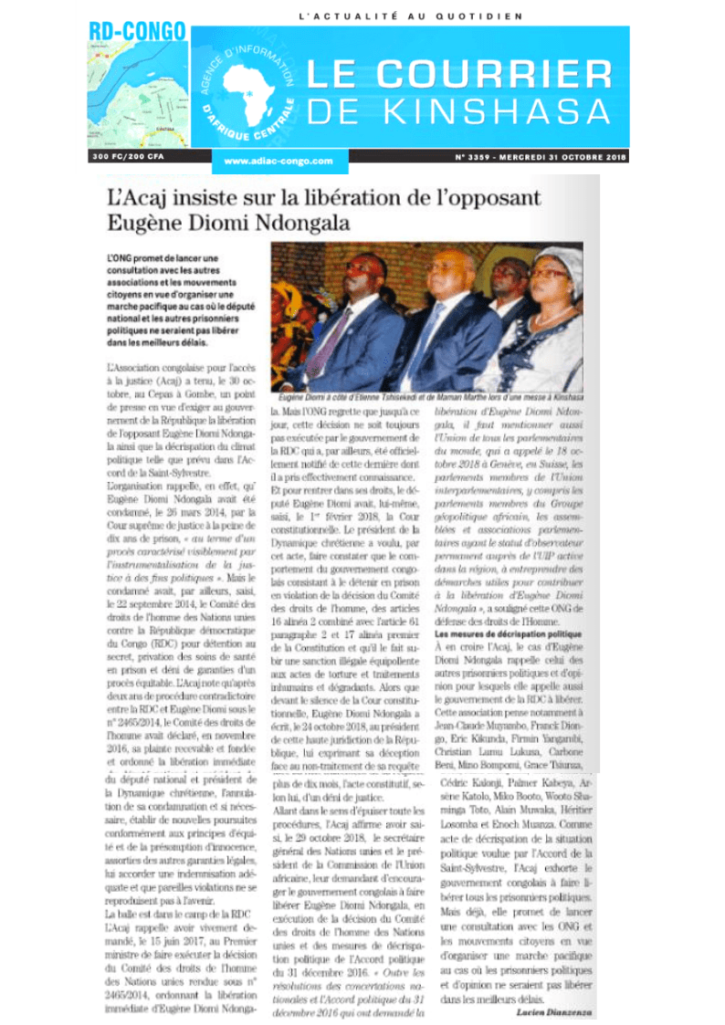 COURRIER DE KINSHASA 311018