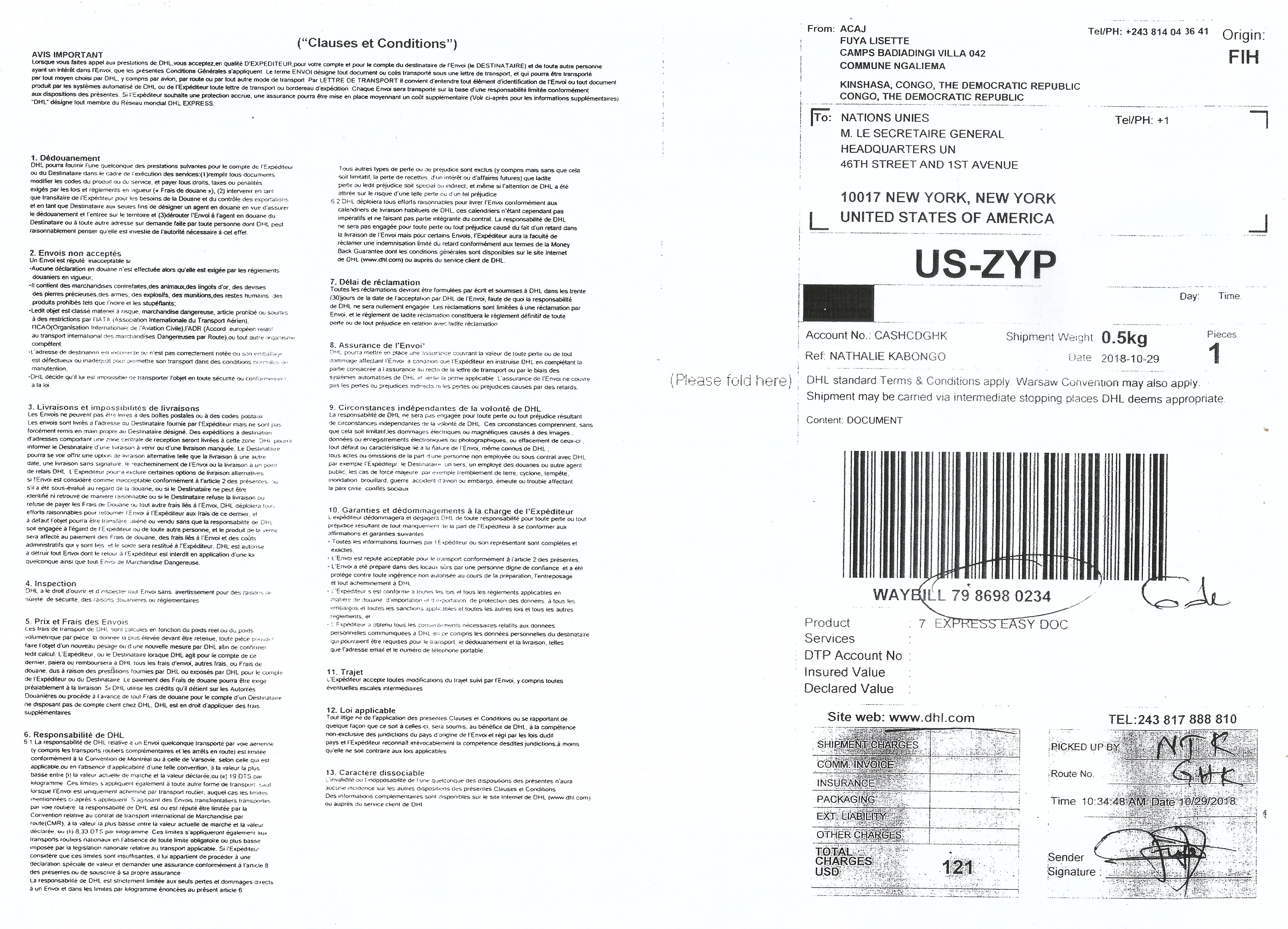 DHL AU SG ONU A NEW YORK 291018