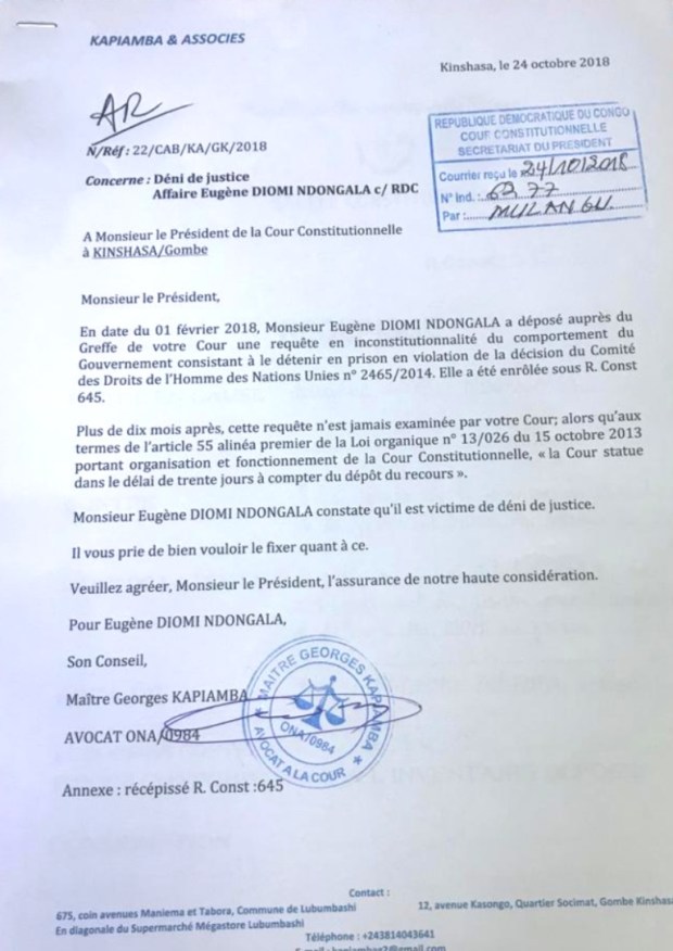 LETTRE A LA COUR CONSTIUTIONNELLE 241018